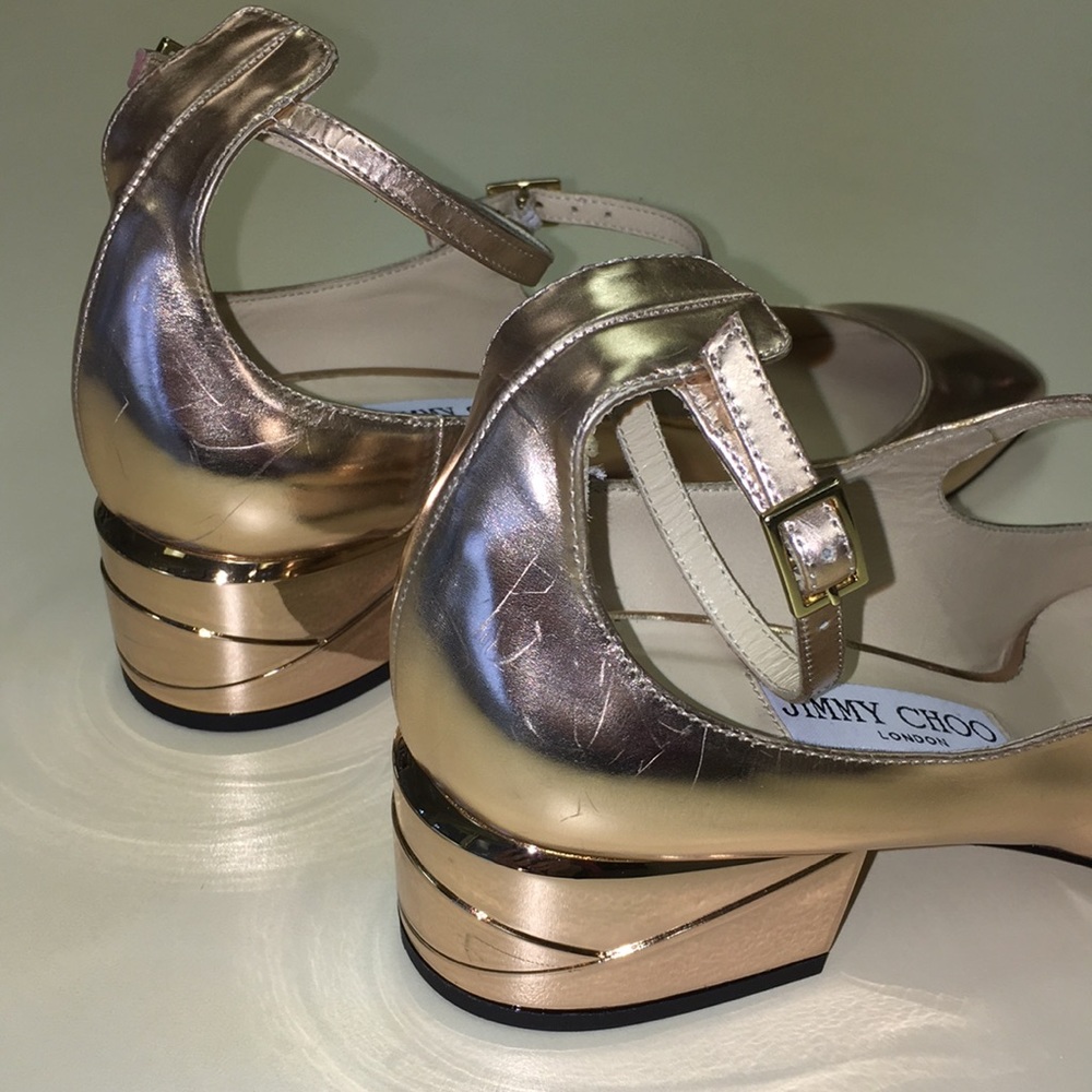 Jimmy Choo - Wilbur Rose Gold Mary Janes 38 - Picture 6 of 8